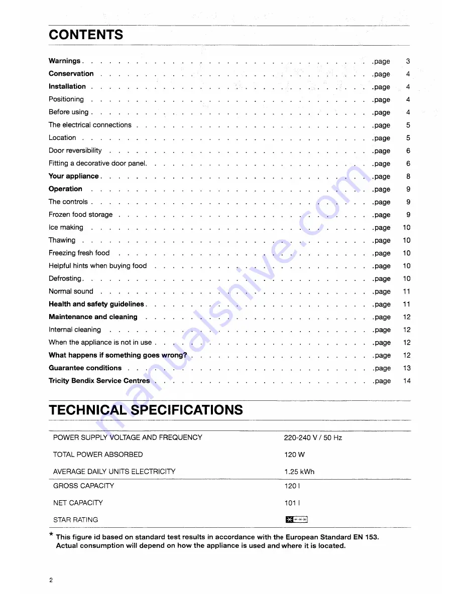 Tricity Bendix BF 423 W Скачать руководство пользователя страница 2