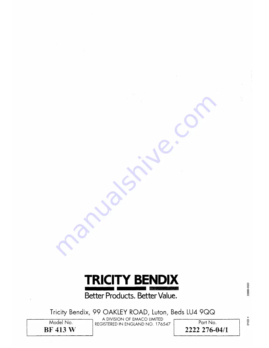 Tricity Bendix BF413W Скачать руководство пользователя страница 20