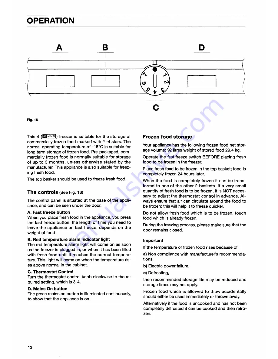 Tricity Bendix BF422W Operating And Installation Manual Download Page 12