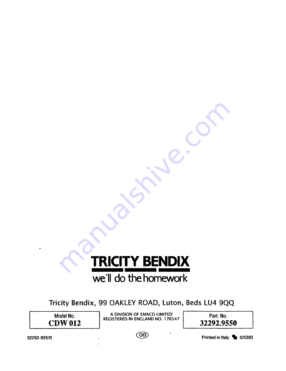 Tricity Bendix CDW012 Скачать руководство пользователя страница 20