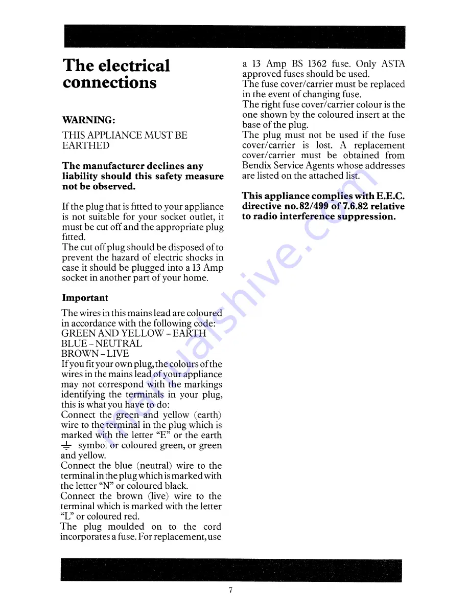 Tricity Bendix De Luxe 71478 Operating And Installation Manual Download Page 8