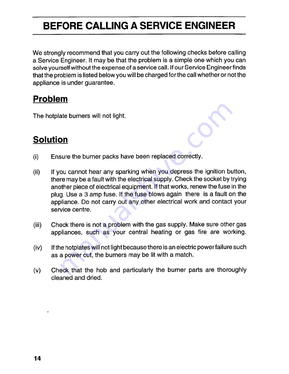 Tricity Bendix HG210 Operating And Installation Instructions Download Page 14