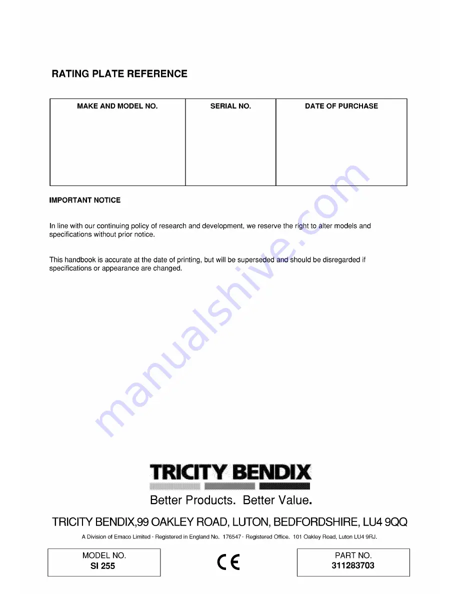 Tricity Bendix SI 255 Operating And Installation Instructions Download Page 32