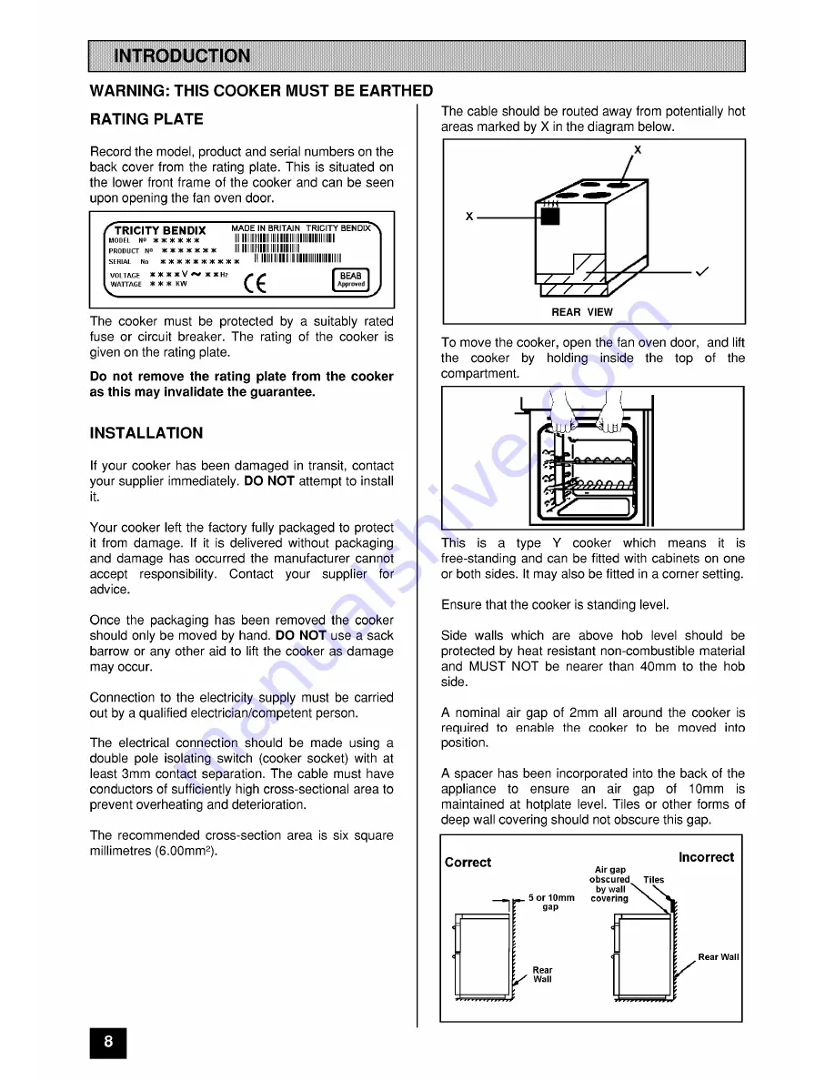 Tricity Bendix SIE 520 Operating And Installation Instructions Download Page 8