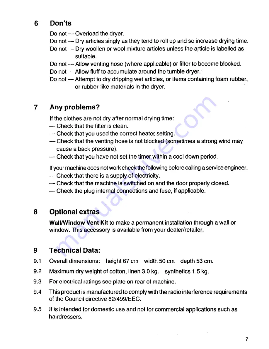 Tricity Bendix TM 330 Operating And Installation Instructions Download Page 7