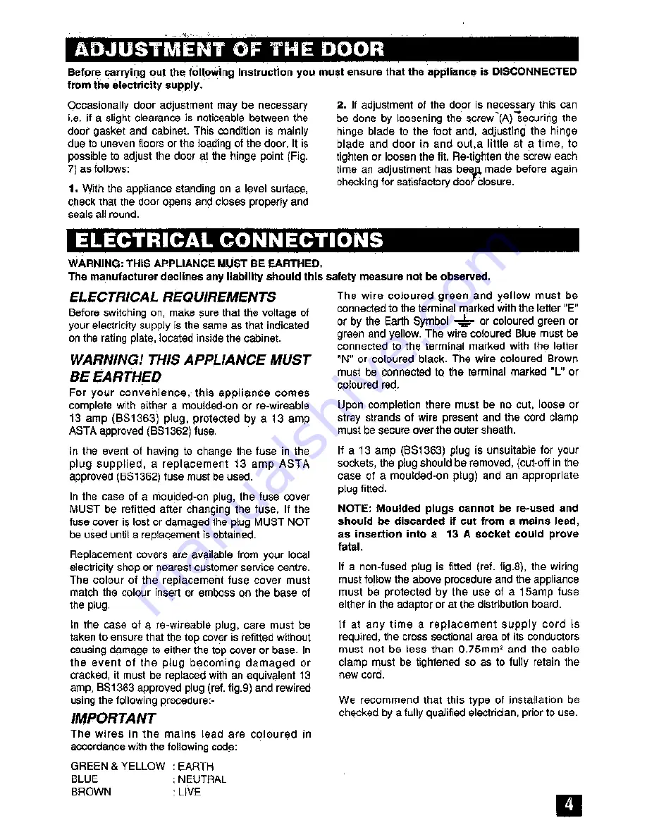 Tricity Bendix UF400 User Manual Download Page 7