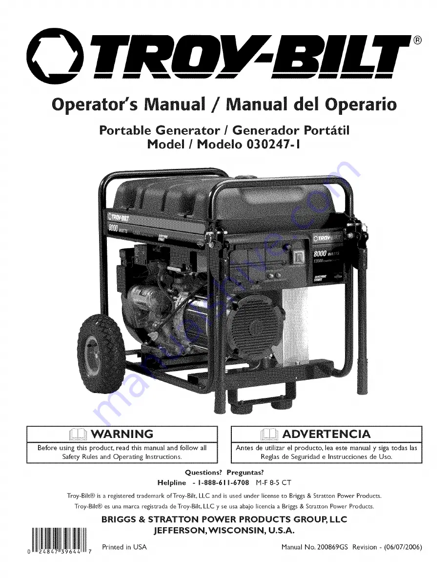 Troy-Bilt 030247-1 Operator'S Manual Download Page 1