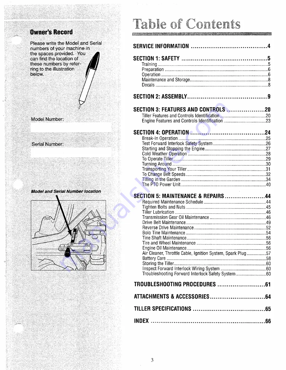 Troy-Bilt 12087 Owner'S/Operator'S Manual Download Page 3