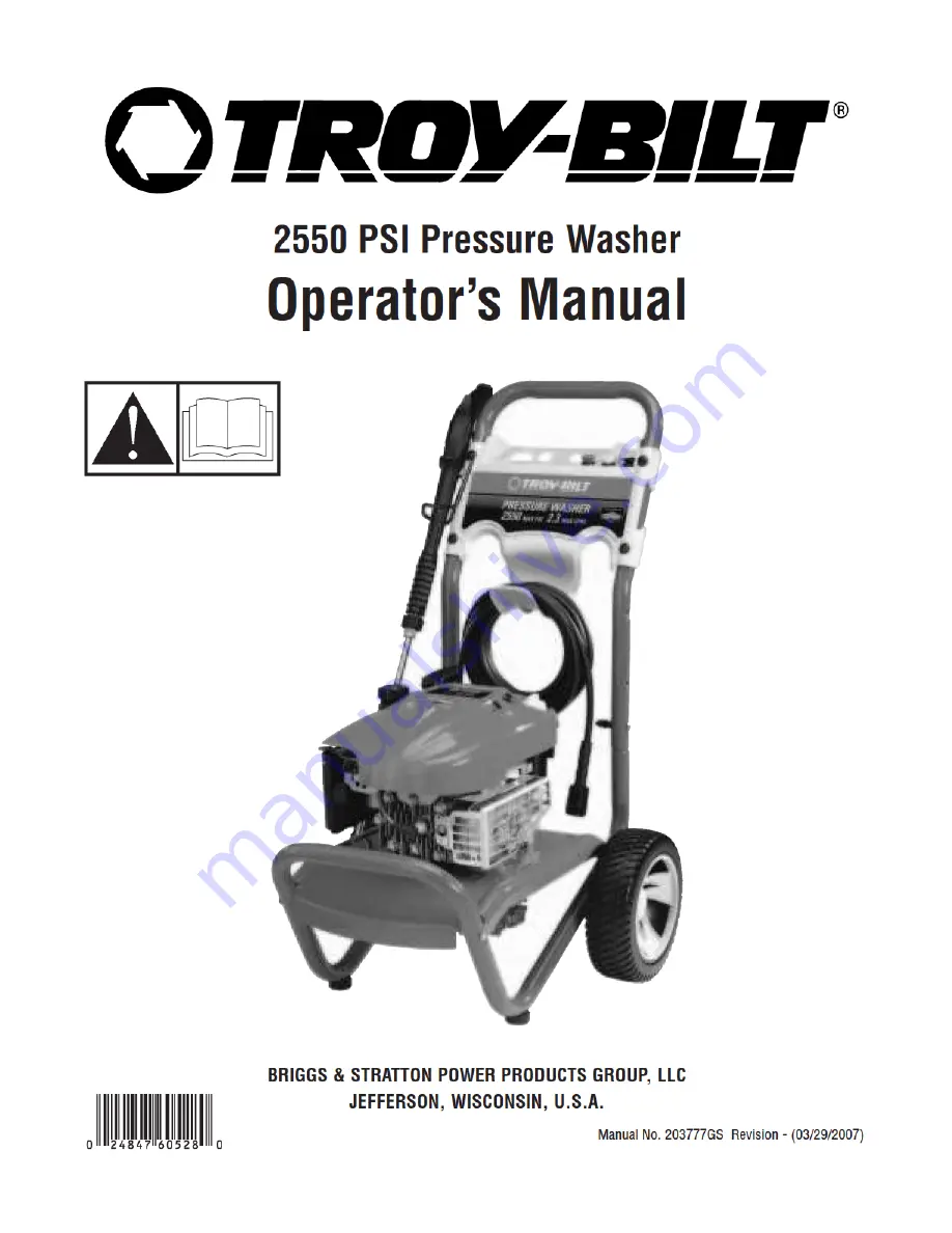 Troy-Bilt 2550 PSI Operator'S Manual Download Page 1