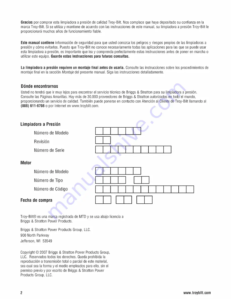 Troy-Bilt 2550 Operator'S Manual Download Page 30