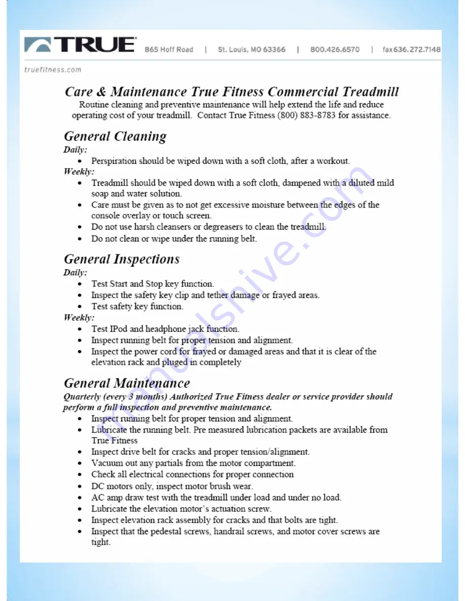 True Fitness TREADMILL 2011 Service Manual Download Page 40