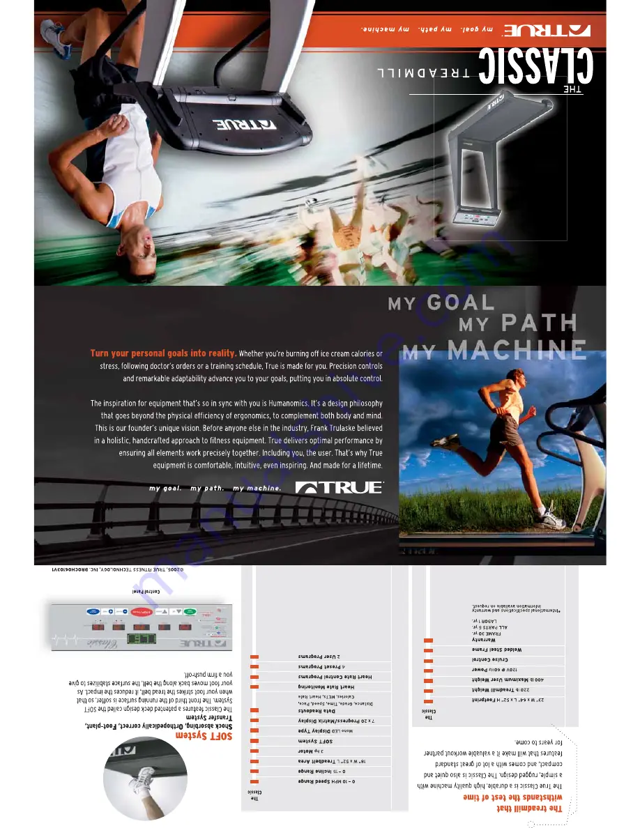 True Fitness Treadmill Classic Specifications Download Page 2