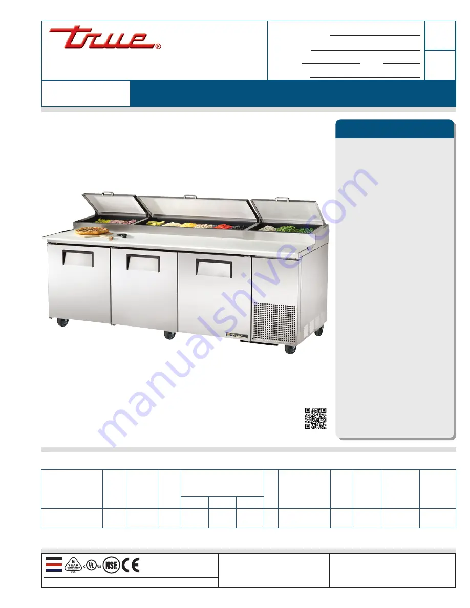 True TPP-93 Specifications Download Page 1