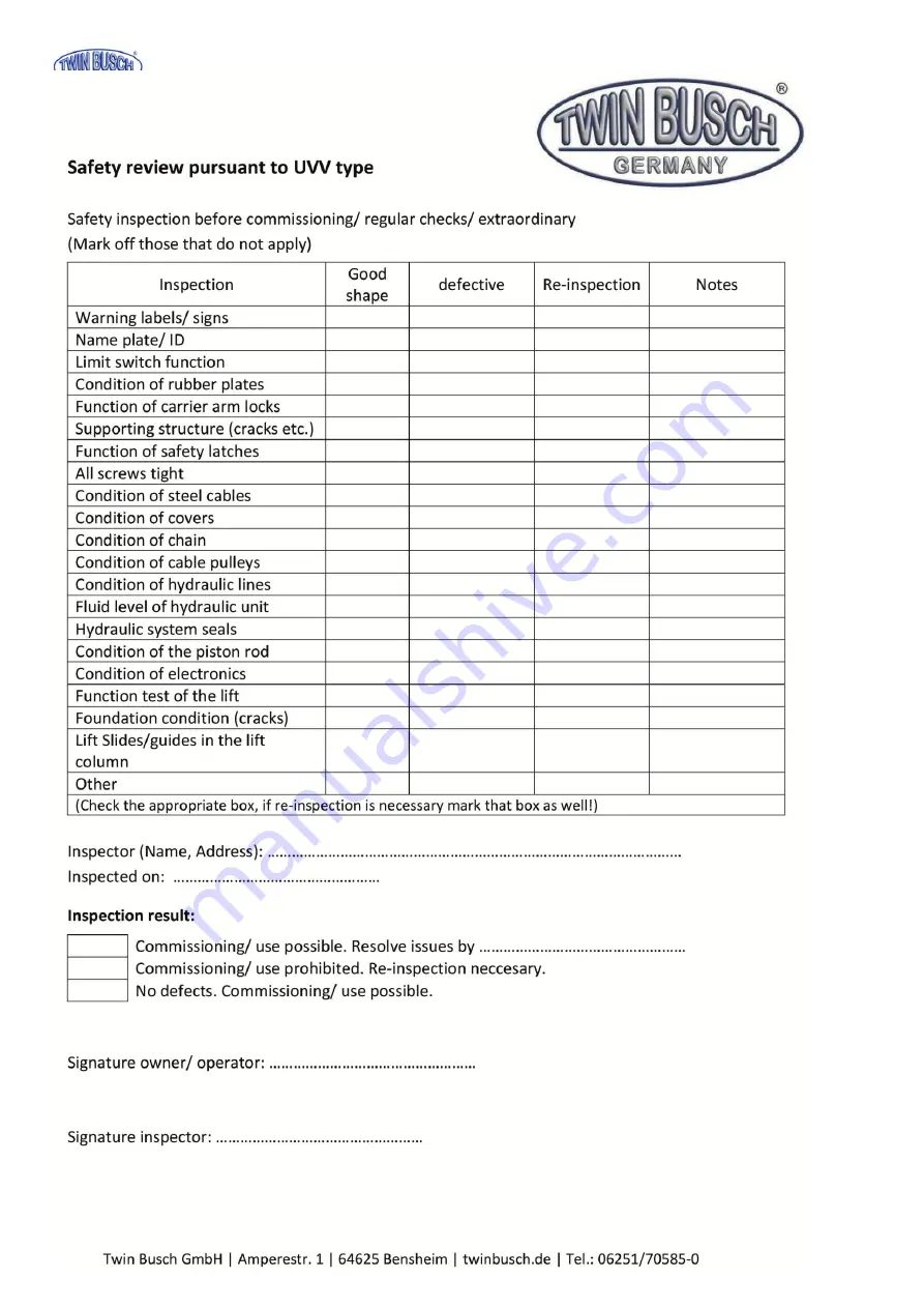 twin busch TW 242 E Installation, Operation And Maintenance Manual Download Page 43