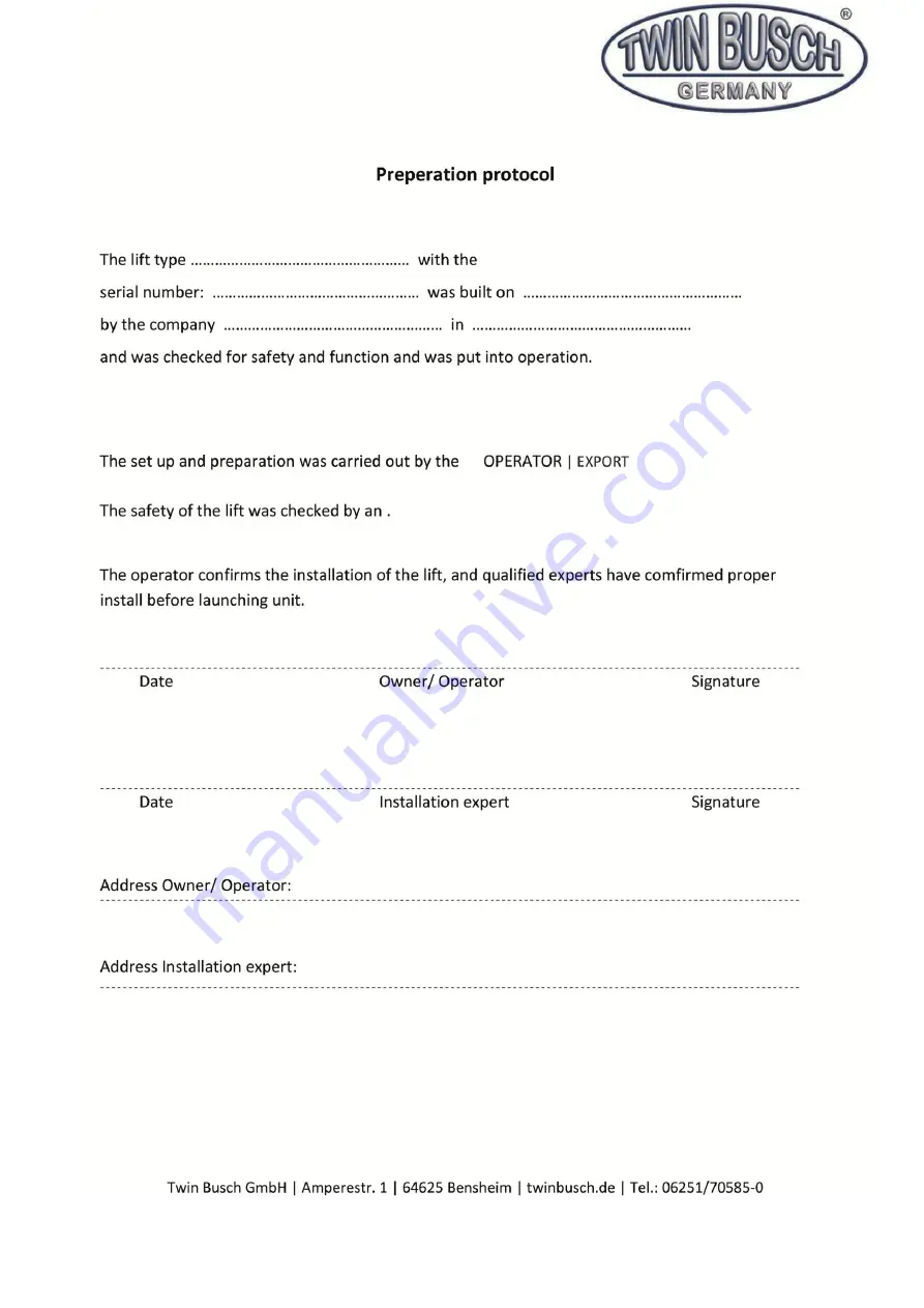 twin busch TW S3-18U Installation, Operation, And Parts Manual Download Page 32