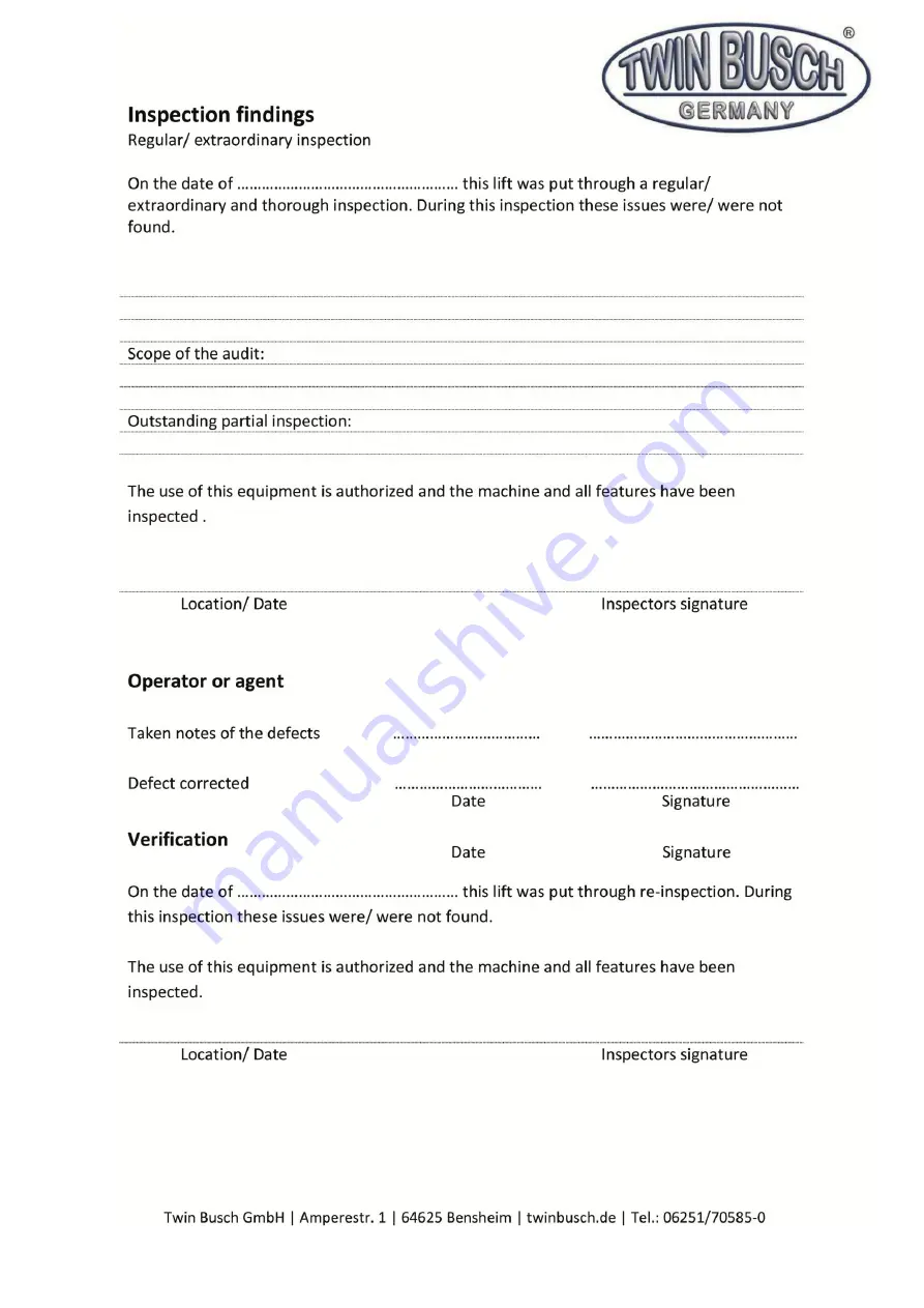 twin busch TW S3-18U Installation, Operation, And Parts Manual Download Page 35