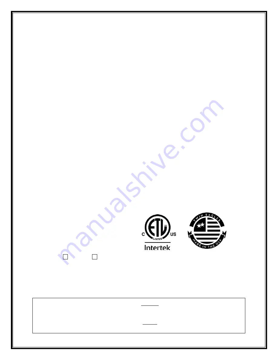 Twin Eagles TESB131-C Installation, Use & Care Manual Download Page 2