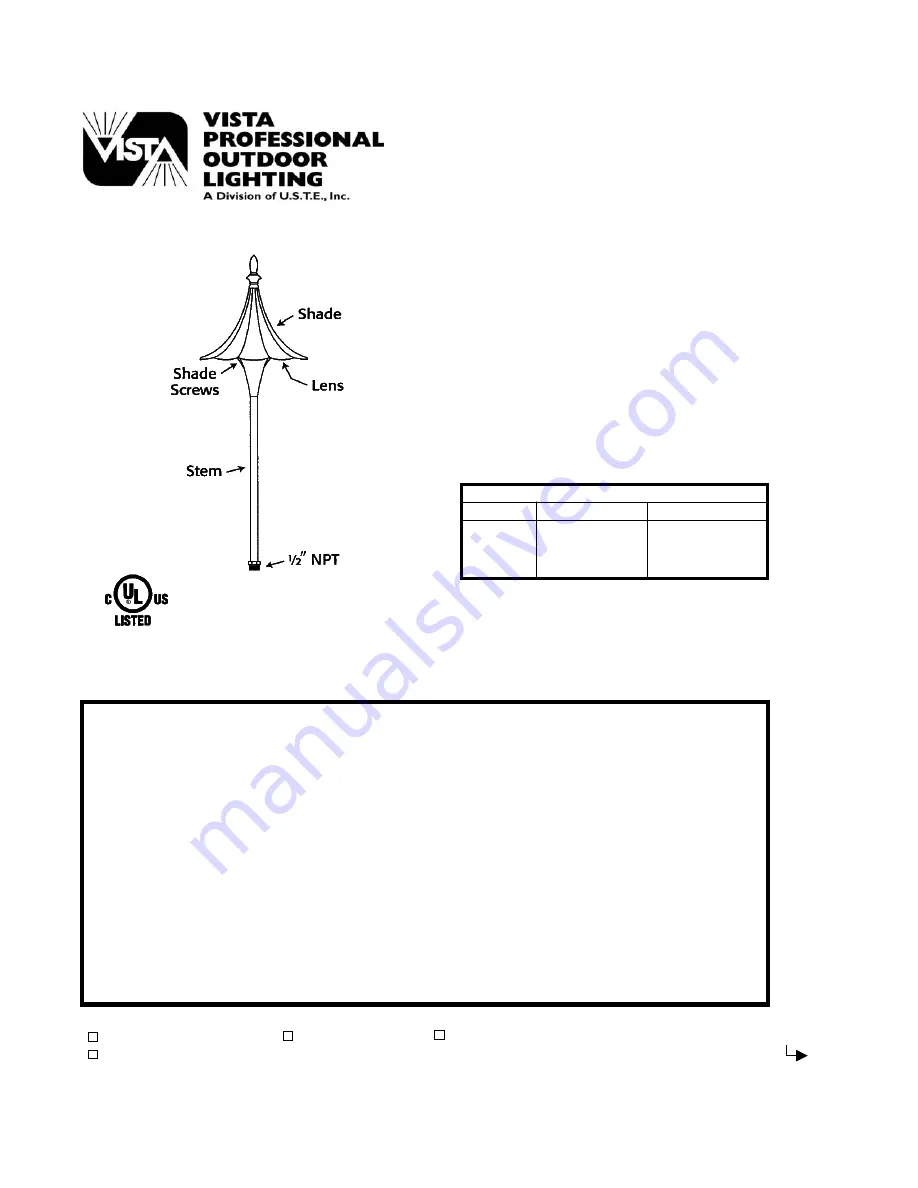 U.S.T.E. Vista 1215 Installation Instructions Download Page 1