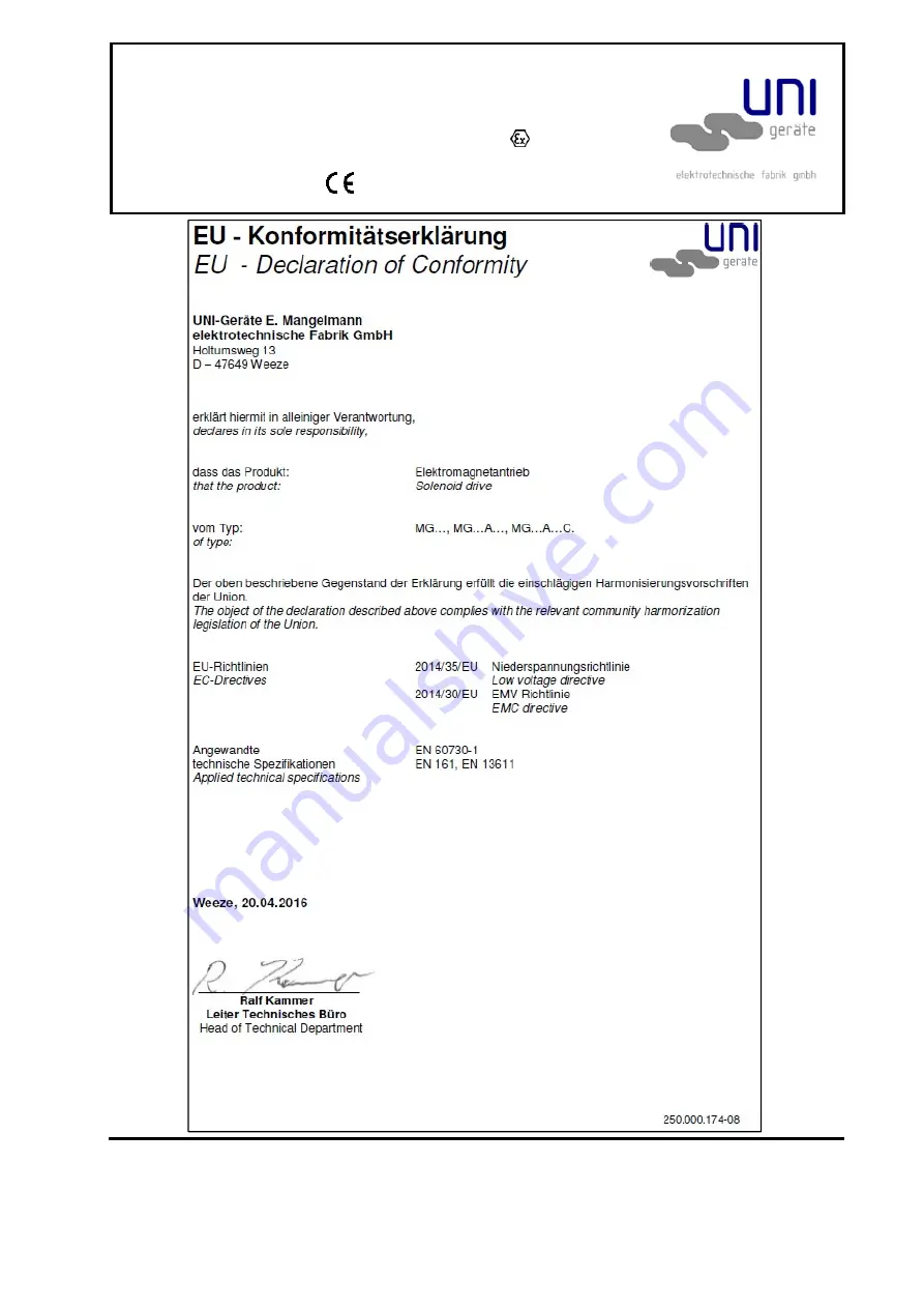 UNI Geräte MG A C Series Manual Download Page 13