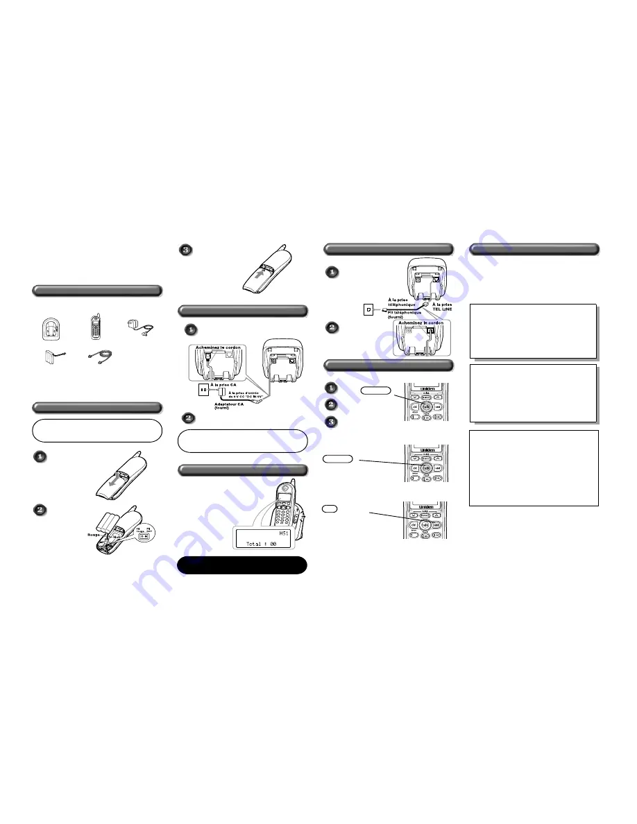 Uniden EXI4560 - EXI 4560 Cordless Phone (French) Manual D'Utilisation Download Page 2