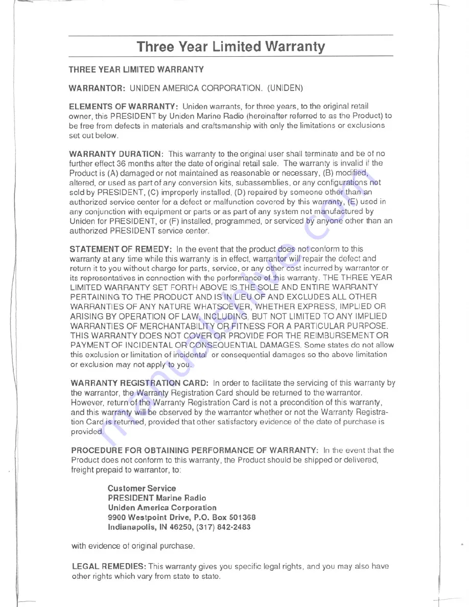 Uniden PRESIDENT LTD 950 Operating Manual Download Page 24