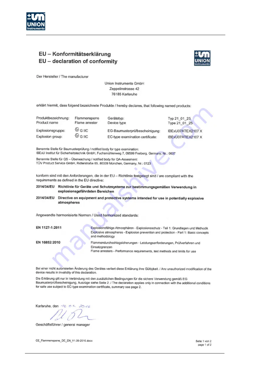 Union Instruments INCA5011 Translation Of The Original Operating Instructions Download Page 64