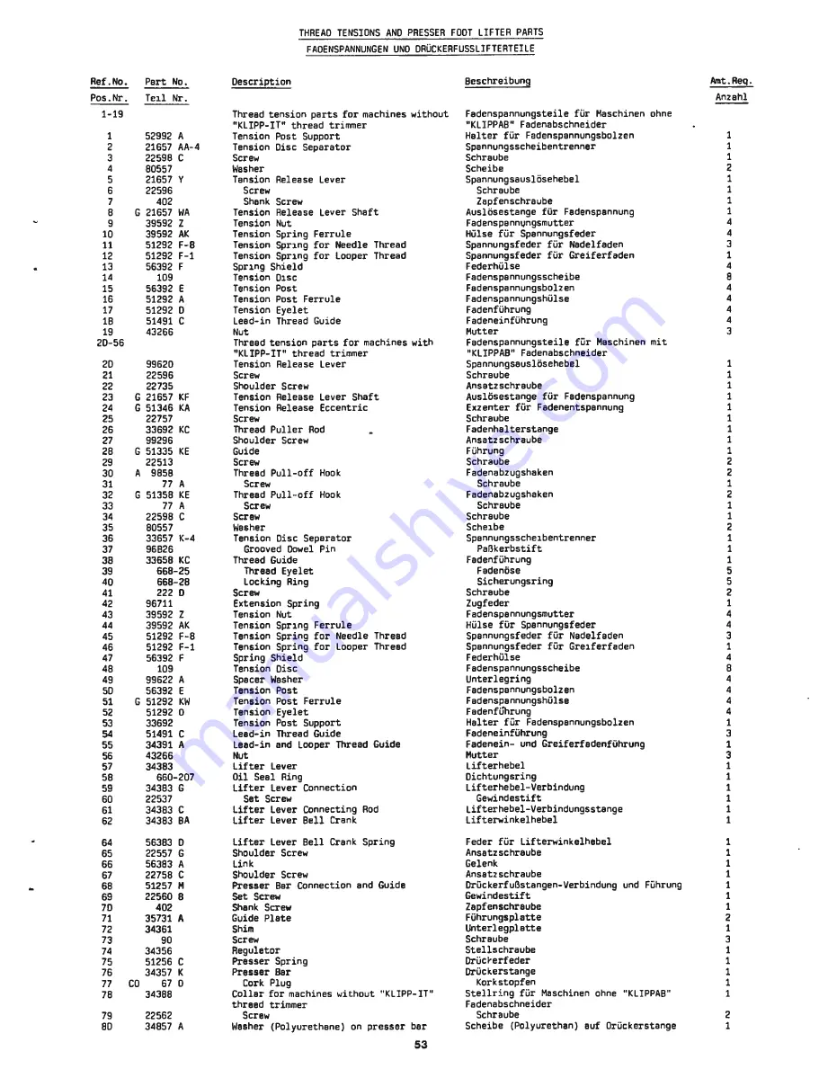 UnionSpecial 34 700 BW Instructions And Illustrated Parts List Download Page 59