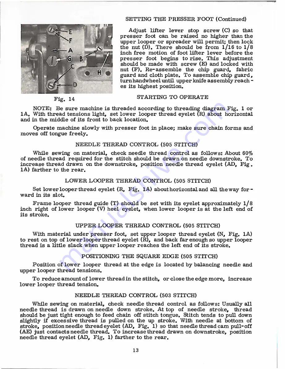 UnionSpecial 39500 MC Instructions For Adjusting And Operating Download Page 13