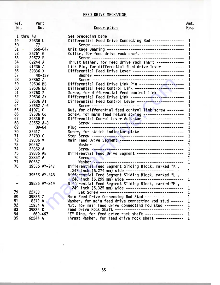 UnionSpecial 398 Classic Series Adjusting Instructions And Illustrated Parts List Download Page 35