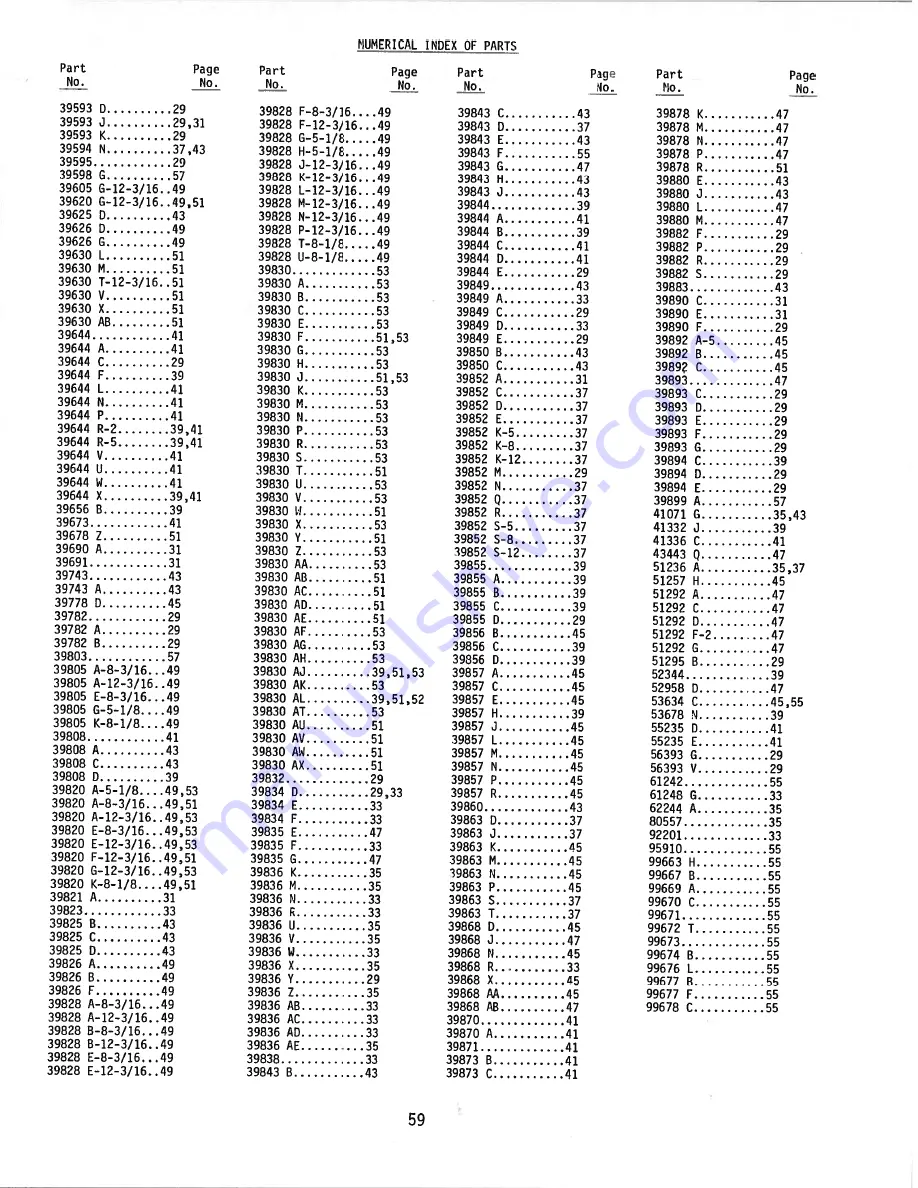 UnionSpecial 398 Classic Series Adjusting Instructions And Illustrated Parts List Download Page 59