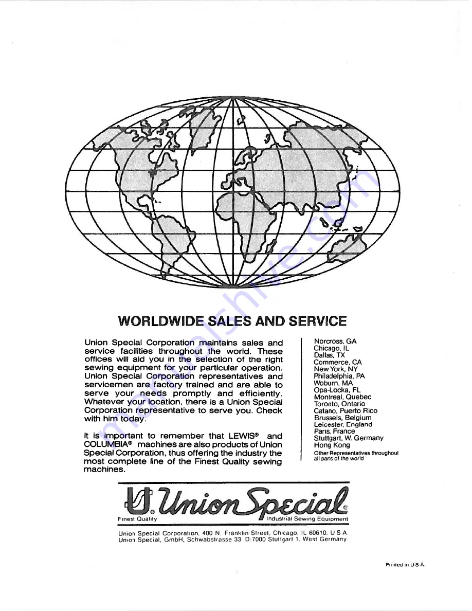 UnionSpecial 398 Classic Series Adjusting Instructions And Illustrated Parts List Download Page 60