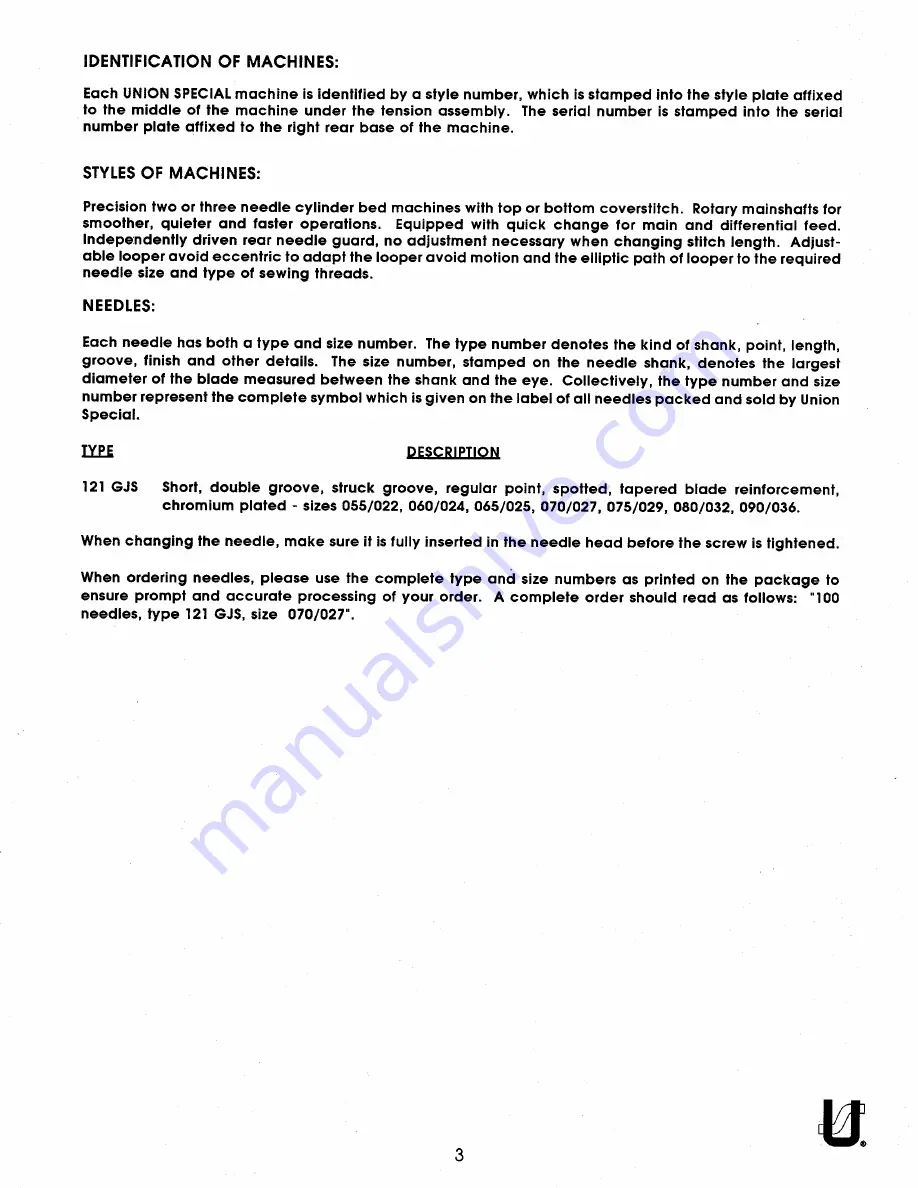 UnionSpecial CS100 series Operator'S Manual Download Page 3