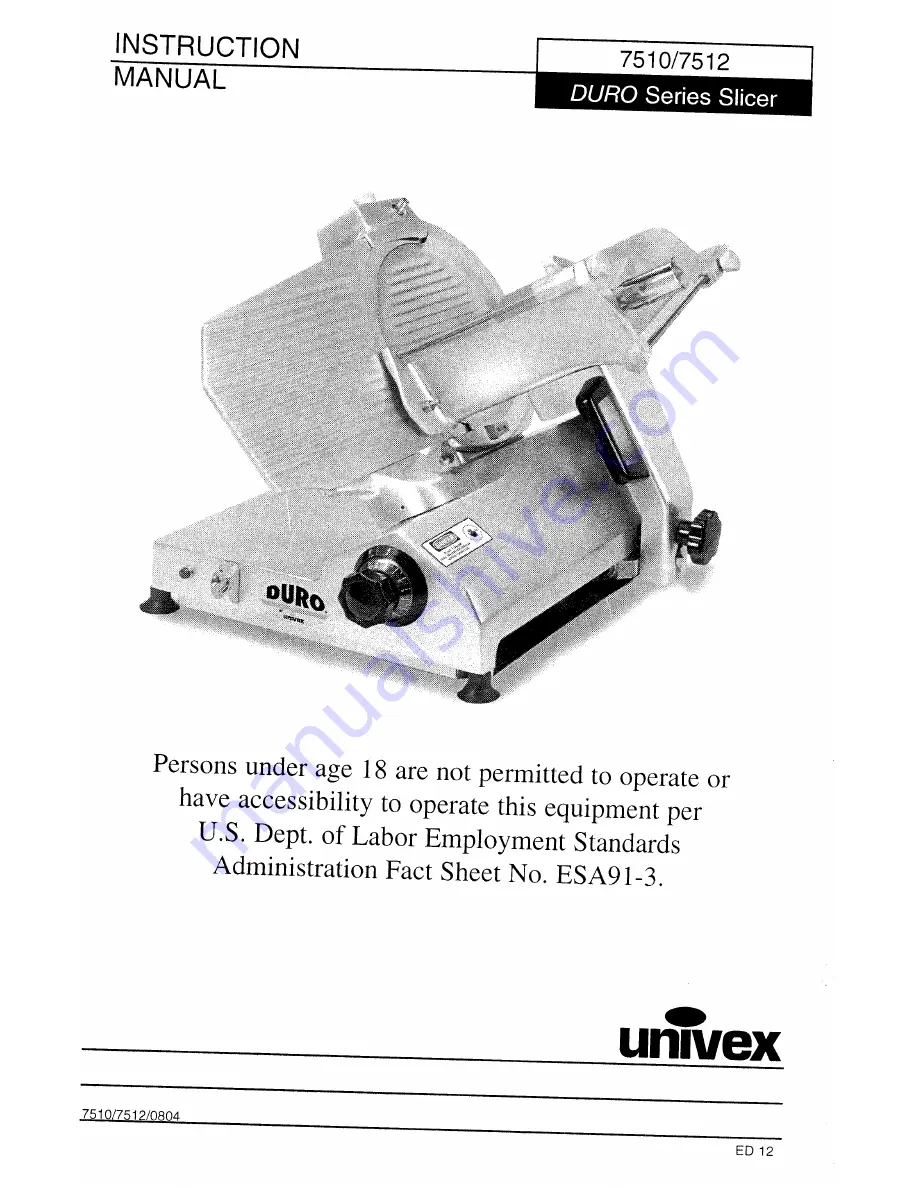 Univex 7512 Instruction Manual Download Page 1