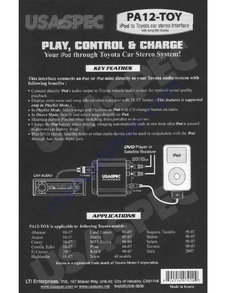 usa-spec PA 12-TOY Owner'S Manual Download Page 8