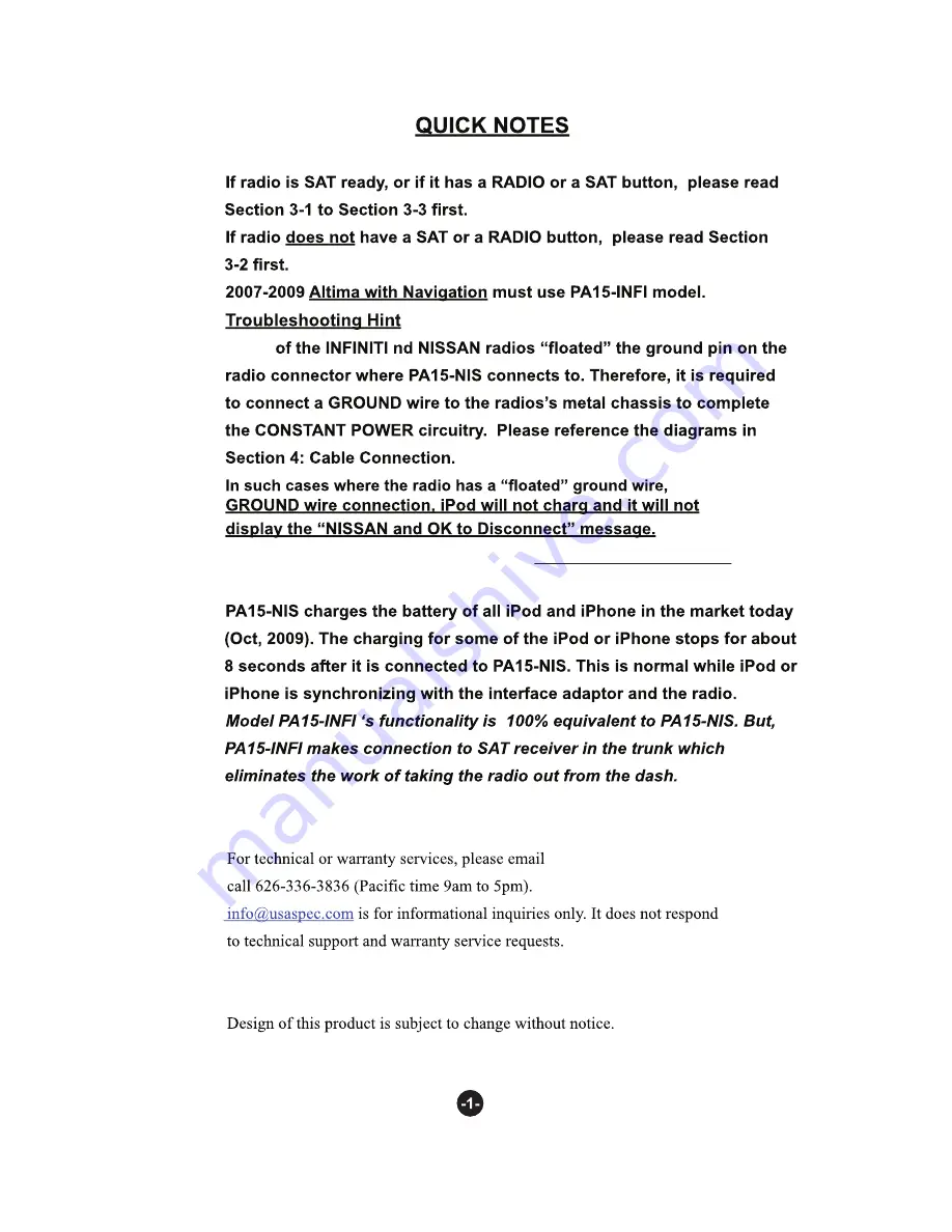 usa-spec PA15-NIS User Manual Download Page 1