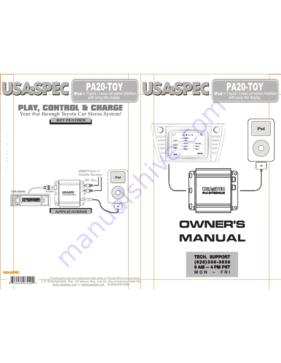 usa-spec PA20-TOY Owner'S Manual Download Page 1