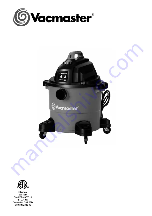 Vacmaster VJC607PF 0101 Operator'S Manual Download Page 1