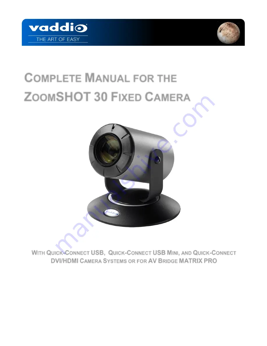 VADDIO ZOOMSHOT 30 Installation And User Manual Download Page 1