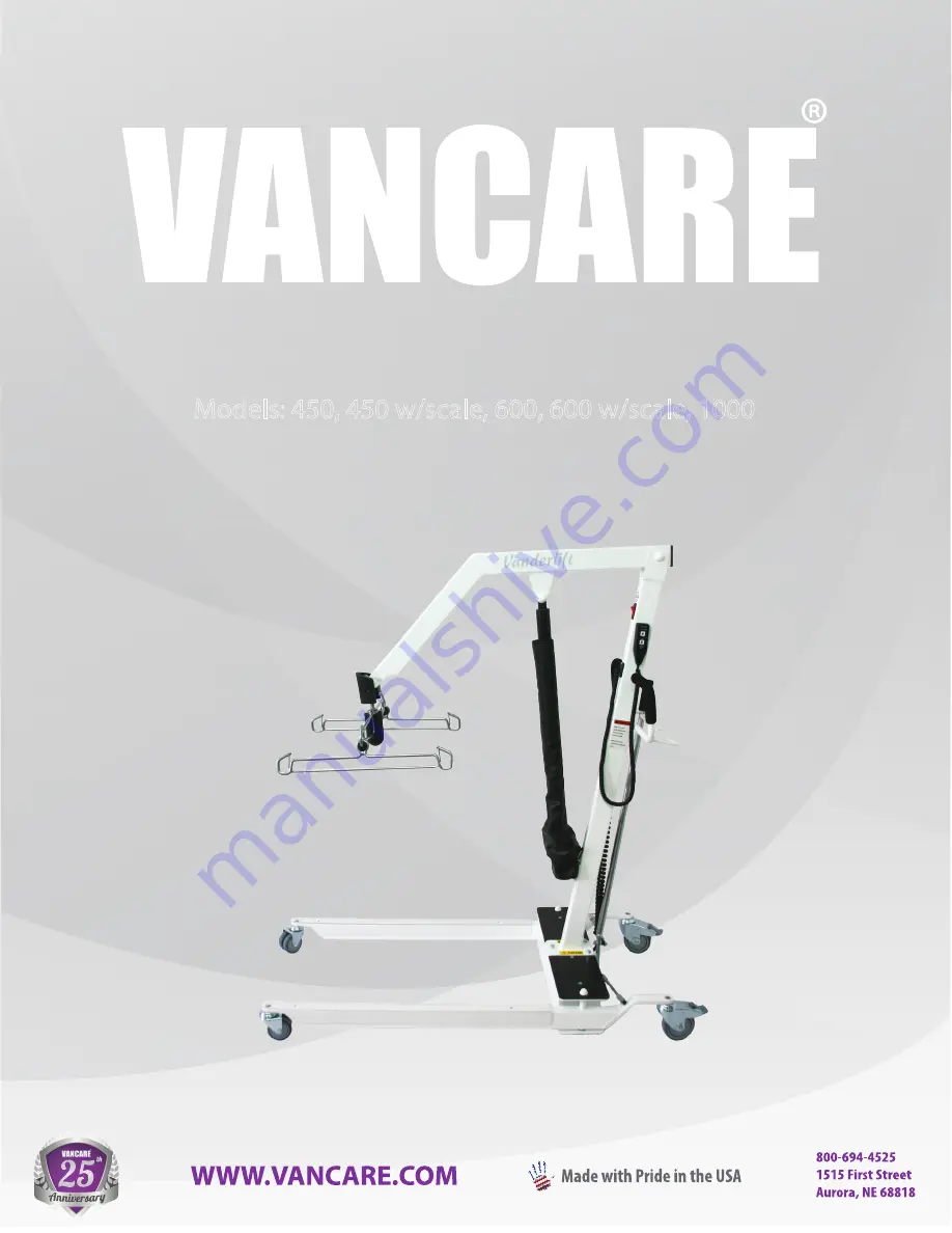 Vancare Vander-Lift 1000 Maintenance Manual Download Page 1