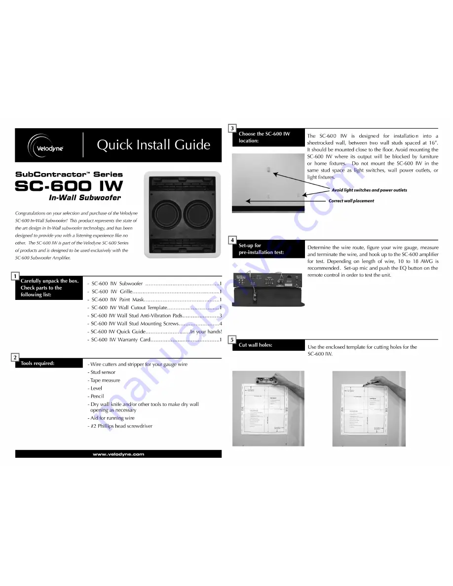 Velodyne SC-600 IW Quick Install Manual Download Page 1