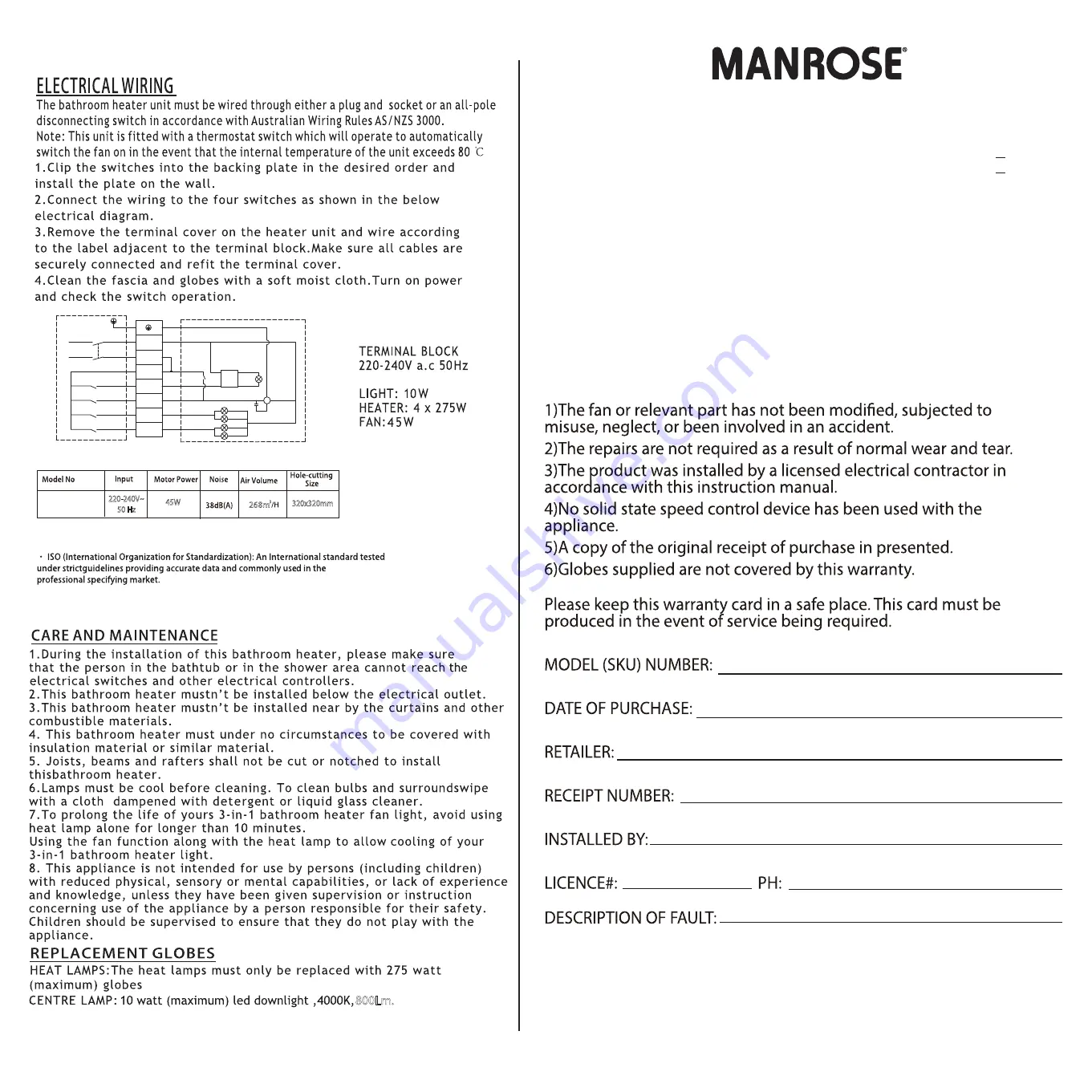 Ventair Manrose ASPEN MRM4HWH Manual Download Page 2