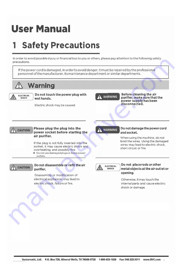 Ventamatic QuFresh QFAP-950 Owner'S Manual Download Page 3