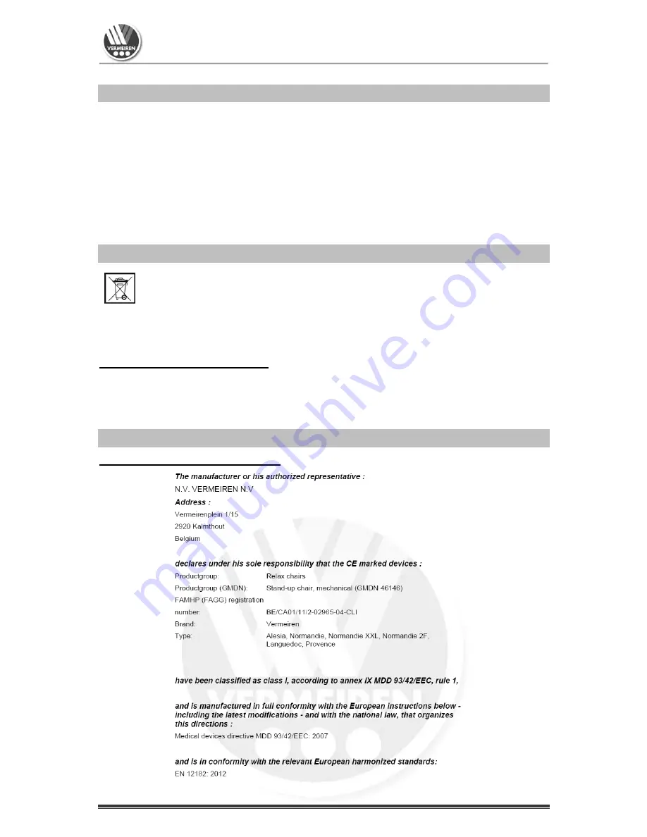 Vermeiren Comfort Chair Maintenance Manual Download Page 9