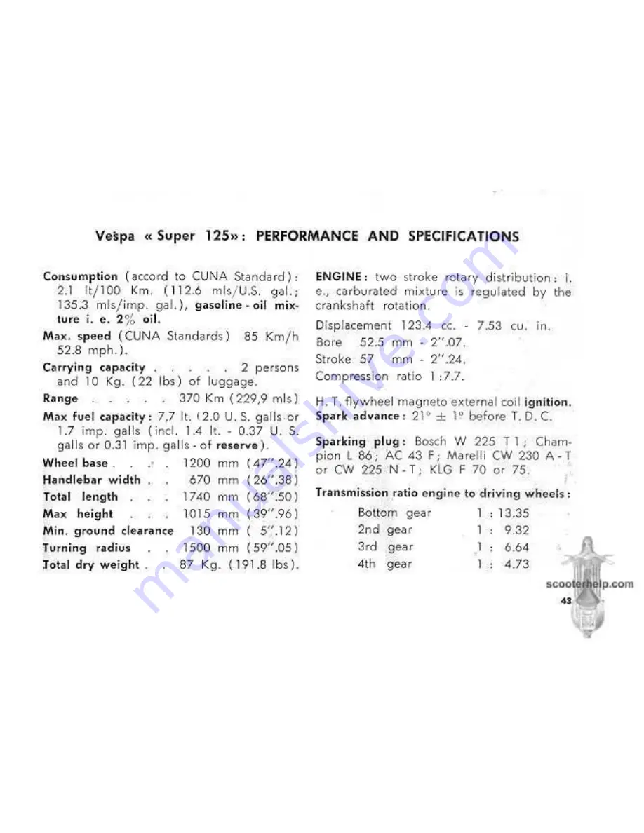 VESPA 125 Super Скачать руководство пользователя страница 44