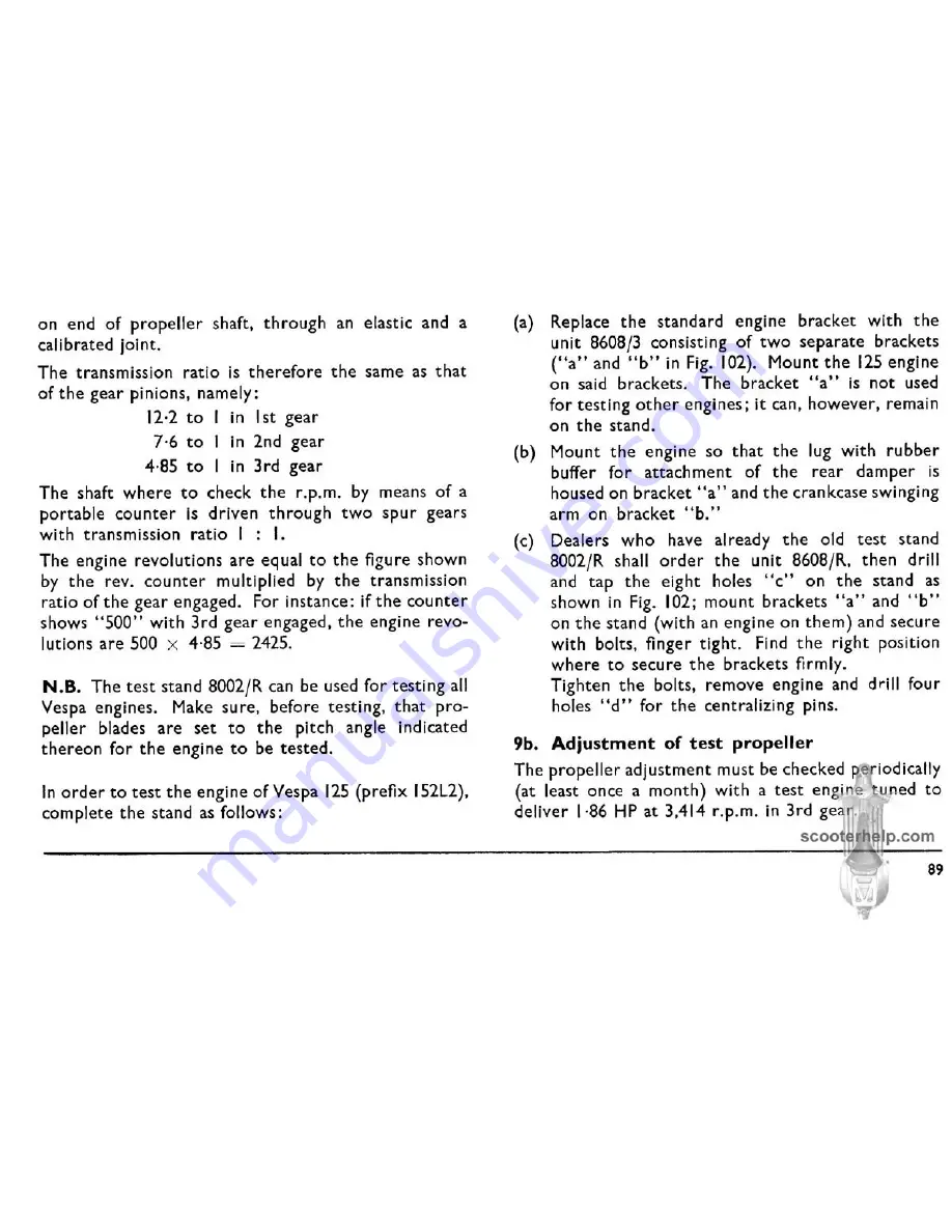 VESPA 152L2 125 cc Service Station Manual Download Page 93