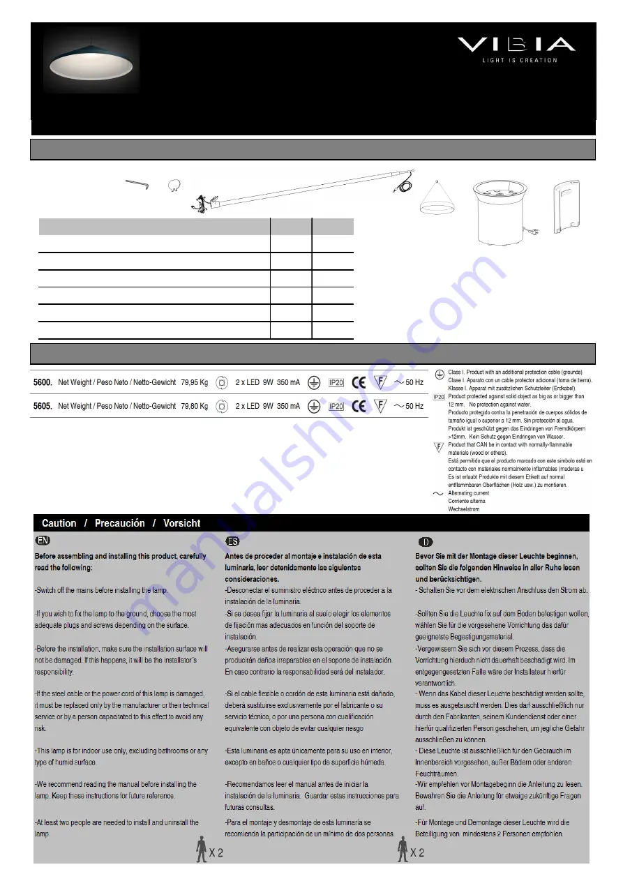 VIBIA 5600 Assembly Instructions Manual Download Page 1