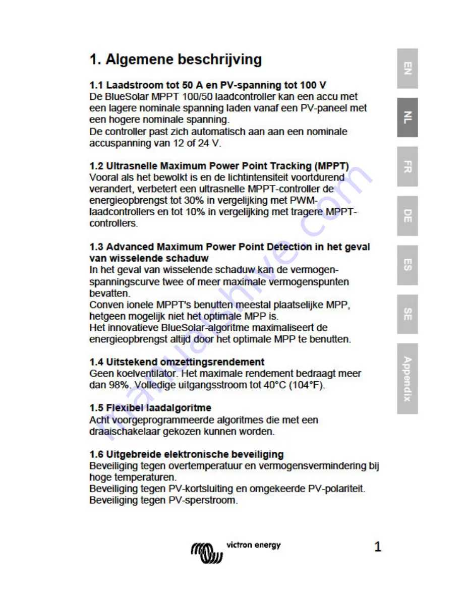 Victron energy BlueSolar MPPT 100/50 Скачать руководство пользователя страница 15