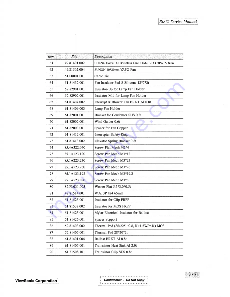 ViewSonic LITE BIRD PJ875 VPROJ22277-1W Service Manual Download Page 23