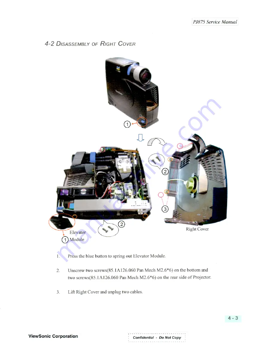 ViewSonic LITE BIRD PJ875 VPROJ22277-1W Service Manual Download Page 34