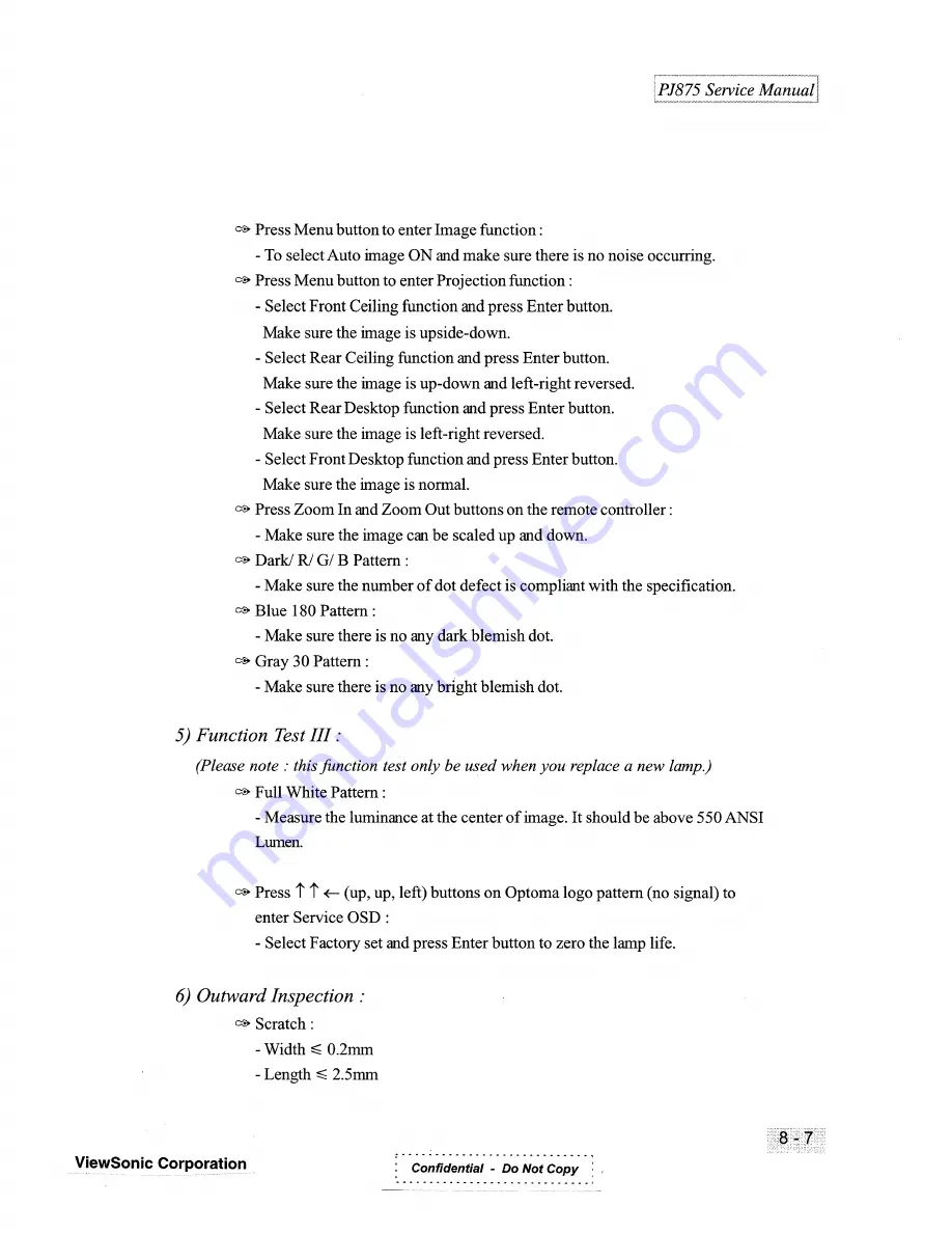 ViewSonic LITE BIRD PJ875 VPROJ22277-1W Service Manual Download Page 86